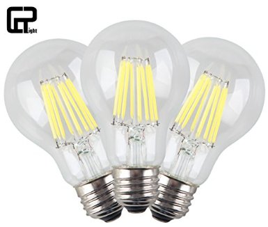 CRLightreg 8W Non Dimmable Edison Style Retro LED Filament Light Bulb6000K Daylight Cool White 800LME26 Base Lamp A19  A60 Clear Glass Shape80W Incandescent Equivalent3 Pack