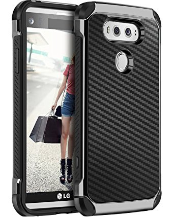 LG V20 Case, BENTOBEN 2 in 1 Cool Slim Hybrid Rugged Hard PC Resilient Strength Durable Laminated with Carbon Fiber Design Chrome Anti-scratch Shockproof Protective Case for LG V20 (2016), Gray/Black