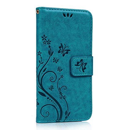 Galaxy S6 Edge Case - Mavis's Diary Premium Wallet PU Leather Fashion Embossed Floral Flip Folio Cover for Samsung Galaxy S6 Edge with Card Holders Hand Strap & Crystal Pen & Dust Plug - Blue