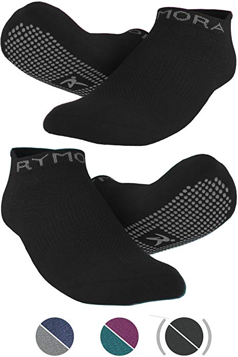 Rymora Non Slip Grip Socks for Women and Men (2 Pairs) - Perfect for Hospital, Yoga, Trampoline, Barre & Home