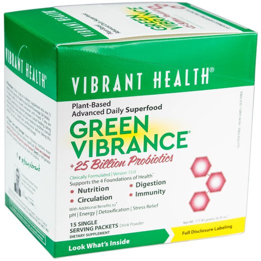 Vibrant Health - Green Vibrance Single Serving - Plant-Based Daily Superfood  Probiotics and Digestive Enzymes 15 packets FFP
