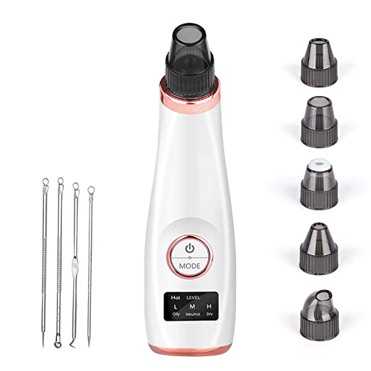 Blackhead Remover Vacuum [Hot Compress] - L&RR Electric Blackhead Removal Tools Pore Cleaner Extractor Fast USB Rechargeable Pore Vacuum Including 4 Patterns and 5 Suction Probes for Women and Men