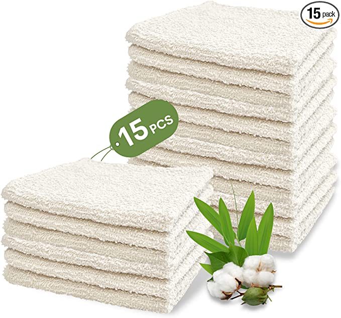 Reusable Paper Towels Pack 15, 2 Ply Bamboo & Cotton, Highly Absorbent, Washable Paperless Recycled Kitchen Towel Dish Cloth Napkins Bathroom Cleaning Dishcloths Eco Friendly Zero Waste (15)