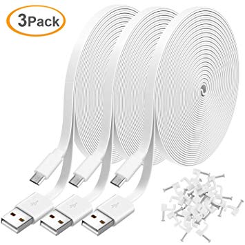 3 Pack 20FT Power Extension Cable Compatible with WyzeCam, Wyze Cam Pan, NestCam Indoor,Blink, Yi Camera,Amazon Cloud Camera,USB to Micro USB Durable Charging and Data Sync Cord