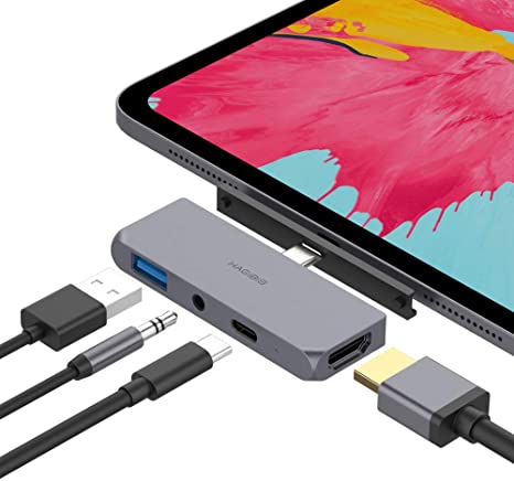 Hagibis USB C Hub for 2018 2019 iPad Pro, Microsoft Surface Go, Magnetic Type C Adapter Dongle with 4K HDMI, USB-C 60W PD Charging, USB 3.0 and 3.5mm Headphone Jack AUX Docking Station