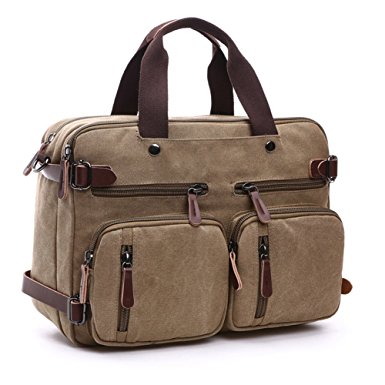 Collsants Laptop Hybrid Bag Briefcase Convertible Backpack Messenger Bag Waxed Canvas Leather