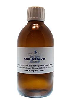 argentum plus - Colloidal Silver 25 ppm - 300 ml - yellow liquid in amber glass bottle with 15 ml dosage cup