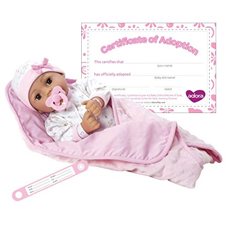 Adora Adoption Baby "Precious" 16 Inch Vinyl Girl Newborn Weighted Soft Cuddle Body Baby Doll Toy Gift Set with Open Close Brown Eyes for 3 Year old kids and up