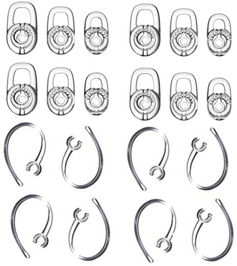Zotech Earbud Gel & Ear Hook for Plantronics, 12 Pcs (Small/Medium/Large) Clear Replacement Eargel & 8 Pcs Clear Ear Hook, Fit for Plantronics M155 M165 M1100 M100 M55 M28 M25 Voyager Edge