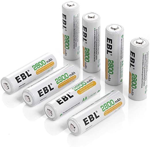 EBL Rechargeable AA Batteries 1.2V 2800mAh Precharged Ni-MH AA Battery New Retail Package, Pack of 8