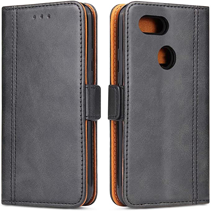 Bozon Google Pixel 2 XL Case, Leather Wallet Phone Case for Google Pixel 2 XL with Card Slots/Magnetic Closure (Black)