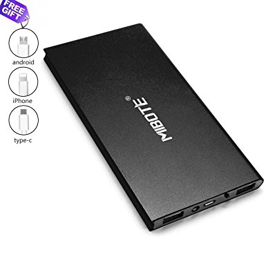 Power Bank 10000 mAh Slim & Light Portable Charger External Battery Pack Power Core with 2 USB Ports and Flashlight for Cell Phones,iPad and More By Mibote