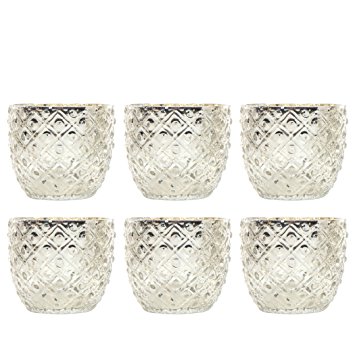 Hosley Set of 6 -Mercury Silver Glass Votive / Tea light Candle Holder 2.75"D. Ideal for Bridal, weddings, parties, special events, spa and aromatherapy