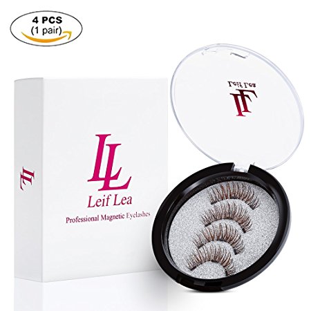 Magnetic Eyelashes 3 Magnets LeifLea Magnetic Lashes Natural Full Eye Magnetic Fake Eye Lashes Ultra Thin Magnet Eyelashes 3D False Eyelashes 3 Lash Magnetic for Natural Look (1 Pair/4 Pcs)