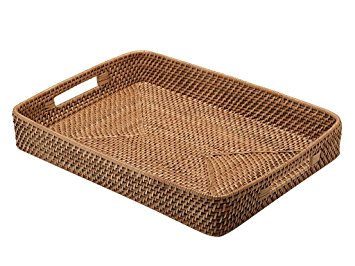 KOUBOO Rattan Serving Tray with Cut-Out Handles, Honey Brown