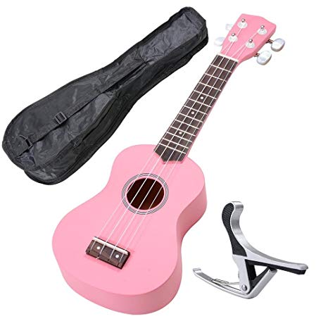 AW 21 Inch Pink Soprano Ukulele Basswood w/Bag Aluminum Capo For Adult Kids Study Musical Instrument Hobby