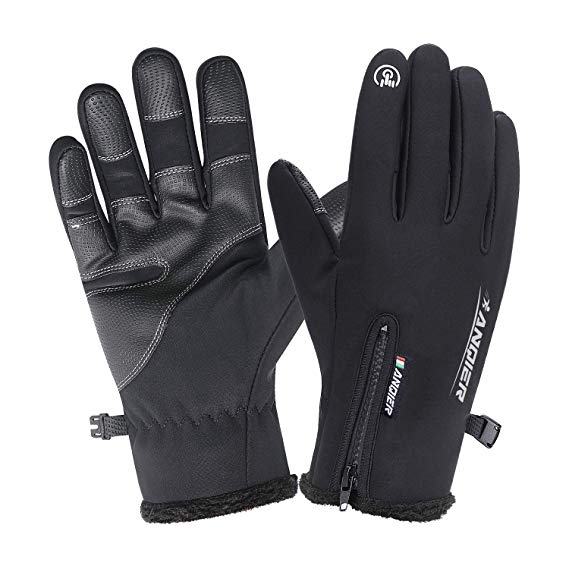 anqier Winter Warm Cycling Gloves, Touch Screen Windproof Waterproof Gloves Running Outdoor Sports Gloves For Men & Women