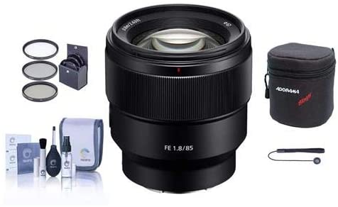 Sony FE 85mm F1.8 E-Mount Lens - Bundle with 67mm Filter Kit, Lens Case, Cleaning Kit, Capleash II
