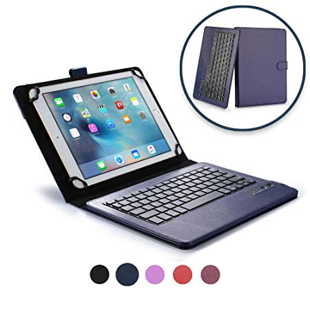 COOPER INFINITE EXECUTIVE Keyboard case for 9'', 10'', 10.1'' inch tablets | 2-in-1 Bluetooth Wireless Keyboard & Leather Folio | Universal, Stand, Vegan Leather, 100HR Battery, 14 Hotkeys (Dark Blue)