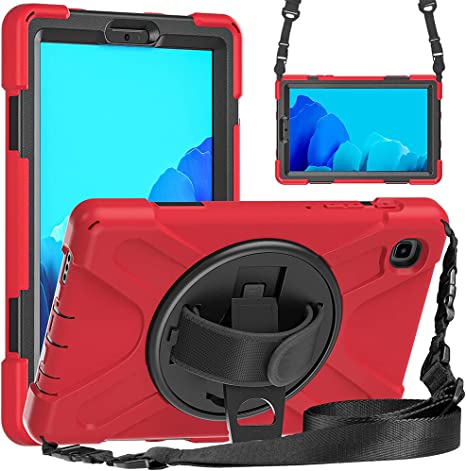 ZenRich Galaxy Tab A7 Lite Case 8.4", zenrich SM-T225/T220/T227U Shockproof Rugged Case with Stand Hand Strap and Shoulder Belt for Galaxy Tab A7 Lite 8.4 inch 2021-Red