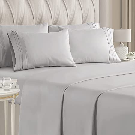 Queen Size Sheet Set - 6 Piece Set - Hotel Luxury Bed Sheets - Extra Soft - Deep Pockets - Easy Fit - Breathable & Cooling Sheets - Wrinkle Free - Gray - Light Grey Bed Sheets - Queens Sheets - 6 PC