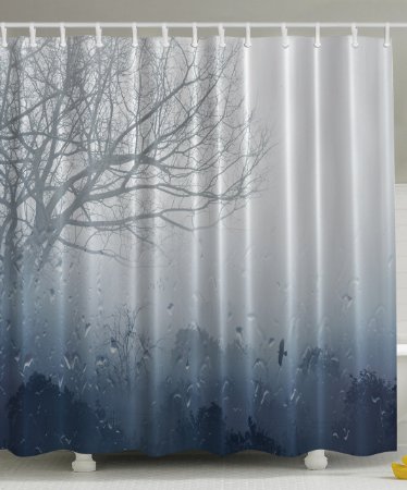 Ambesonne Rainy Scene Mystic Foggy Forest Abstract Artwork Art Prints Romantic Window Water Drops View Melancholia Therapy Lonely Tree Unique Bath Decor Polyester Fabric Shower Curtain Gray Denim