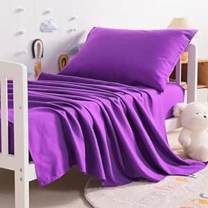 NTBAY Toddler Sheet Set - 3-Piece Microfiber Crib Sheet Set - Crib Flat Sheet Crib Fitted Sheet and Pillowcase - Solid Toddler Bedding Sets, Purple