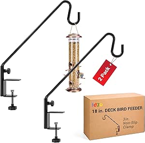 Deck Bird Feeder Hanger for Railing, 18inch Deck Hook for Bird Feeder Pole, Durable 3 Layers Powder Coated & Sturdy 1 Piece Solid Steel Construction for Hanging Decorations, 2Pack