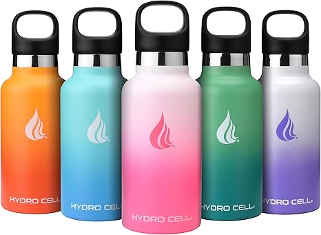 HYDRO CELL Stainless Steel Water Bottle with Straw & 2 Standard Mouth Lids (32oz 24oz 20oz 16oz) Keeps Liquids Hot or Cold w/Double Wall Vacuum Insulated Leak Proof Sport Design (White/Pink 16oz)