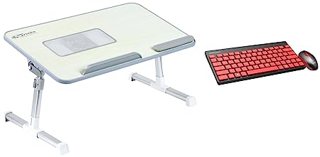 Portronics My Buddy Plus Adjustable/Portable/Foldable Multipurpose Laptop Table && Key2-A Combo of Multimedia Wireless Keyboard & Mouse, Compact Light-Weight for PCs, Laptops and Smart TV, Black