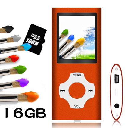 Tomameri - Compact and Portable MP3 / MP4 Player with Rhombic Button ( Including a 16 GB Micro SD Card ) Supporting Photo Viewer, E-Book Reader and Voice Recorder and FM Radio Video Movie - Orange