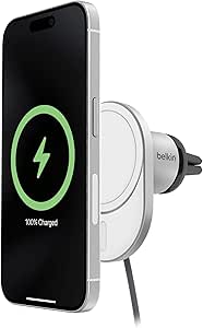 Belkin MagSafe Charger Compatible Magnetic Wireless Car Charger 15W - BoostCharge Pro MagSafe-Compatible Charger for Qi2, Magnetic Car Vent Phone Mount for iPhone 16, 15, 14, 13, & 12 Series - Grey