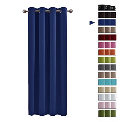 Blackout Curtain Eyelet Window Treatments - PONY DANCE One Panel Top Eyelets Thermal Insulation Room Darkening Window Treatment Drapery Blackout Curtain For Nursery Déco, I Piece, 52" Width by 63" Depth, Navy Blue