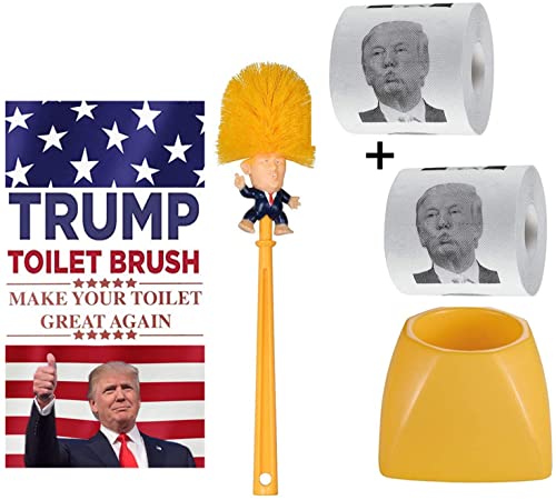 Consio Trump Toilet Paper Brush Bowl with Holder, Funny Gag Gift for Your Friends and Family, Novelty Gift. (Brush   Base)