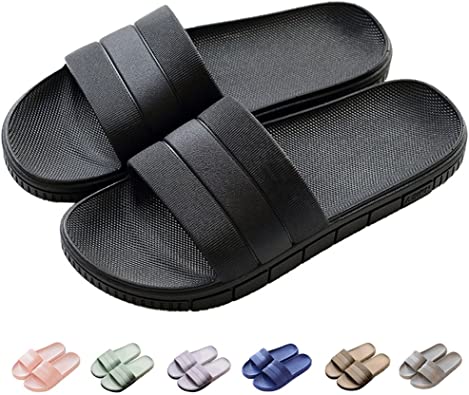 Unisex Slippers for Women/Men Non-Slip Light Weight Flat Slide Sandals Soft House Flip Flop for Indoor Home Garden Bathroom Poolside,Black/Grey/Pink/Navy Blue/Lila/Green