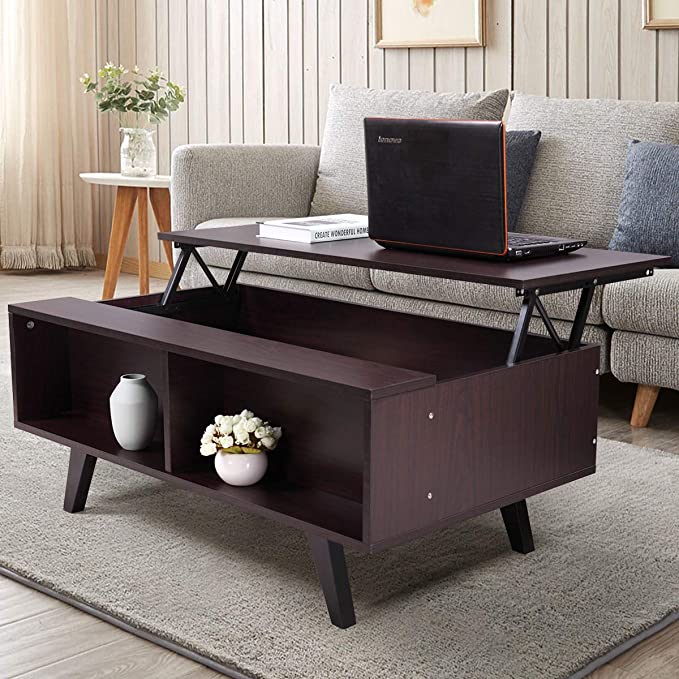 JAXPETY 39.5" Modern Lift Top Coffee Table w/Hidden Compartment and Storage Cabinet for Living Room Home Furniture, Walnut