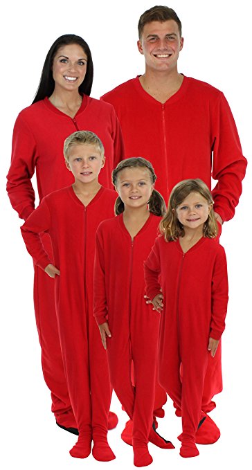 SleepytimePjs Family Matching Red Fleece Onesie PJS Footed Pajamas For Family