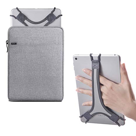 TFY Protective Pouch Bag with Zip Closure (Grey), Plus Bonus Hand Strap Holder (White) for 7-8 inch iPad and Tablets