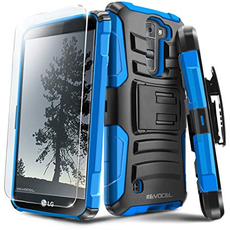 Evocel LG K7 / LG Tribute 5 / LG Escape 3 Case [Generation Series] Rugged Holster [Kickstand & Belt Swivel Clip]   HD Screen Protector For LG K7 / LG Tribute 5 / LG Escape 3 / LG K8, Blue