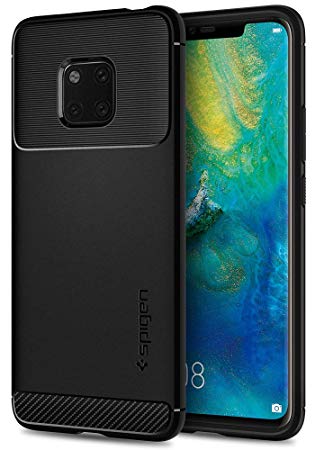 Spigen [Rugged Armor] [Black] Case for Huawei Mate 20 PRO, Original Patent Carbon Fiber Design Flexible Slim TPU Phone Cover for Huawei Mate 20 Pro Case - L34CS25064