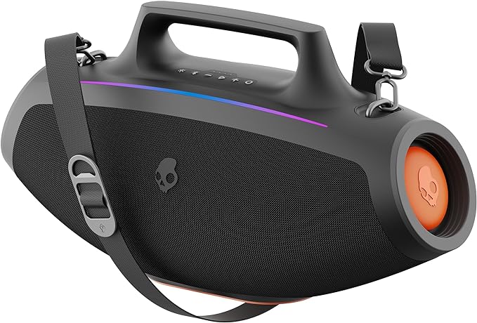 Skullcandy Barrel Bluetooth Boombox Speaker – Water-Resistant Wireless Portable Speaker, with LED Lightshow Mode, 12 Hour Battery, Multi-Link, & USB-C & USB-A Output Charging