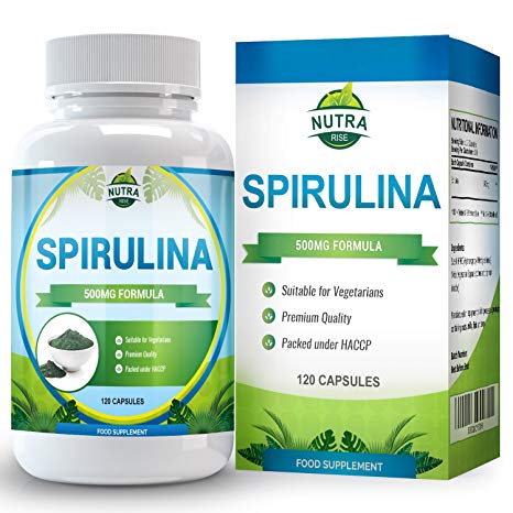 Spirulina Extract, Maximum Strength Supplement That Boosts The Immune System, Lowers Blood Pressure, Reduces Cholesterol and Boosts Energy, Made in The UK, 500mg - 120 Capsules