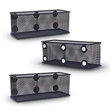 Black Wire Mesh Magnetic Storage Baskets, Office Supply Organizers, Set of 3