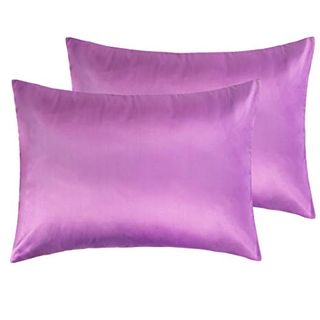 NTBAY Silky Satin Standard Pillowcases Set of 2, Super Soft and Luxury, Hidden Zipper Design, Purple