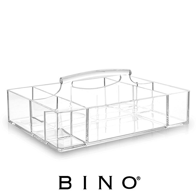 BINO 'The Glamour Caddy' 9 Compartment Acrylic Makeup and Jewelry Organizer with Carrying Handle, Clear and Transparent Cosmetic Beauty Vanity Holder Storage