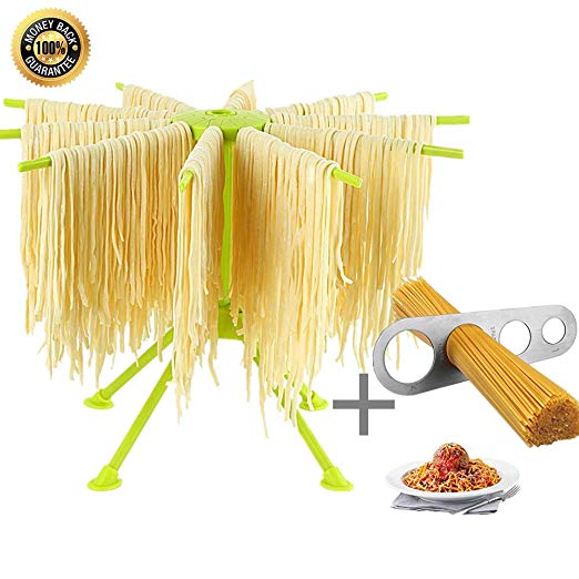 Pasta Drying Rack, with Stainless Steel Pasta Ruler Foldable Pasta Drying Rack, Quick Set-Up, Easy to Cleaning(Green)