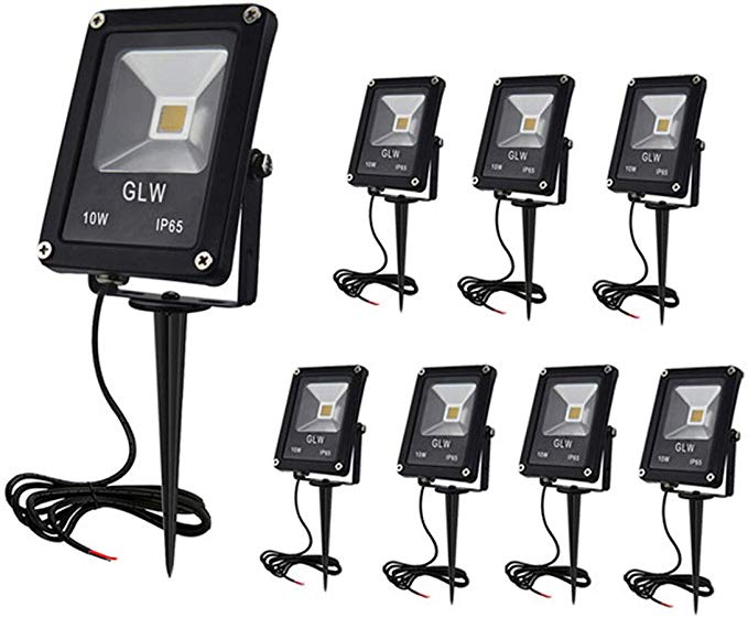 GLW 12V Landscape Lights 10W Low Voltage Waterproof Outdoor Spotlights IP65 Waterproof Garden Lights,3000K Warm White [8 Pack]