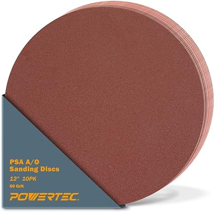 POWERTEC 110380 12-Inch PSA 60-Grit Aluminum Oxide Self Stick Sanding Disc, 10-Pack