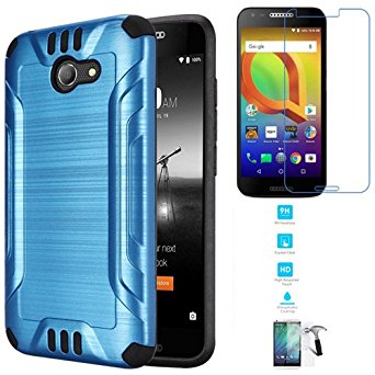 Phone Case For Straight Talk Alcatel Zip A577vl,Consumer Cellular Alcatel Kora, Alcatel A30 (Verizon) Tempered Glass Screen with Dual-Layered Cover (Combat Brush Blue-Black TPU/ Tempered Glass Screen)