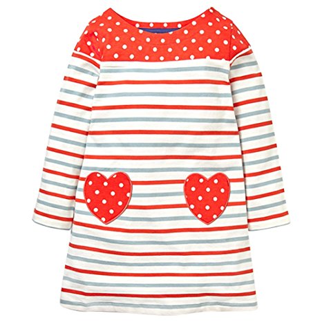 Fiream Girls Cotton Longsleeve Casual Dresses Print Cartoon